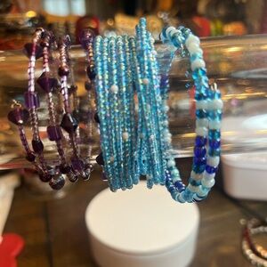 Purple and Blue Beaded Memory Wire Bracelet Lot #400